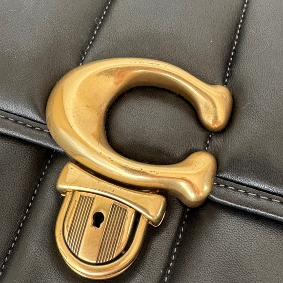 COACH Pillow Studio 25 Shoulder Bag With Quilting Black/ Gold with 2 Straps - Picture 15 of 15